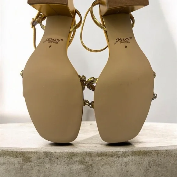 Jewel Badgley Mischka Gold Crystal-Strap Block Heel Sandals - Picture 5 of 5
